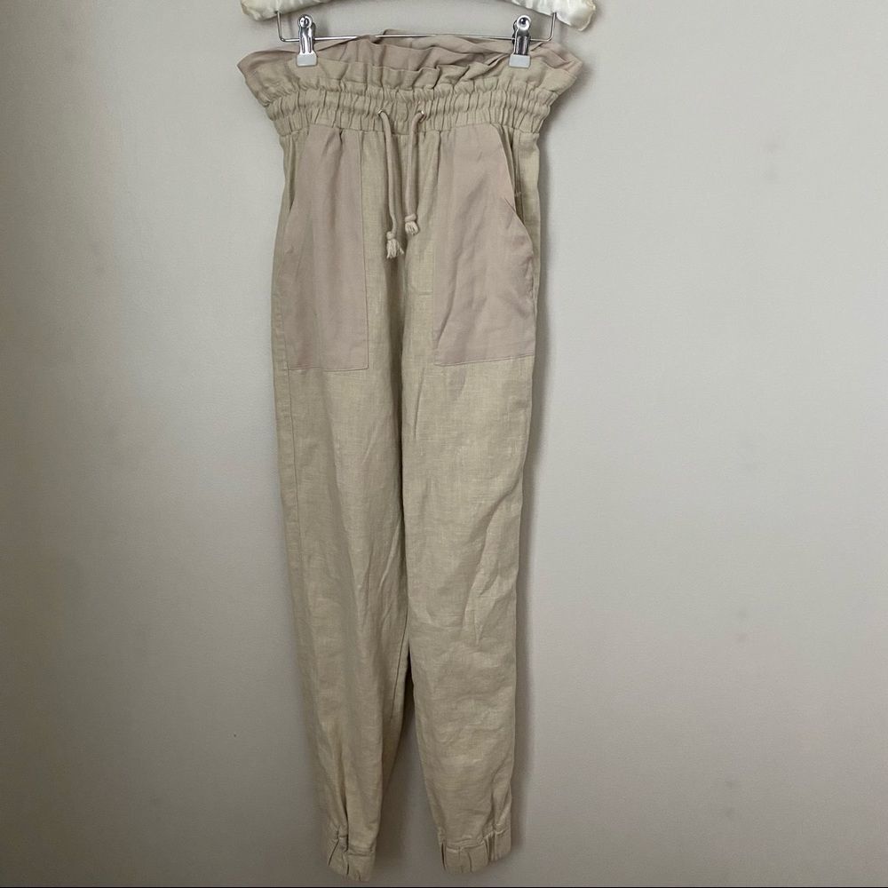 Blank NYC Pants Away From Here Cream Linen Paperbag Joggers Casual Leisure Trend - Picture 10 of 10